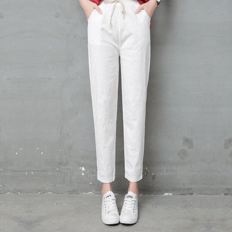 Summer Cotton Linen Wide Leg Harem Trousers