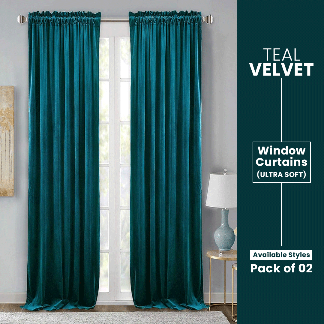Teal-Velvet Window Curtains (Ultra Soft)