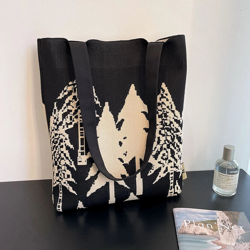 Women's Medium Knit Tree Vintage Style Open Shoulder Bag
