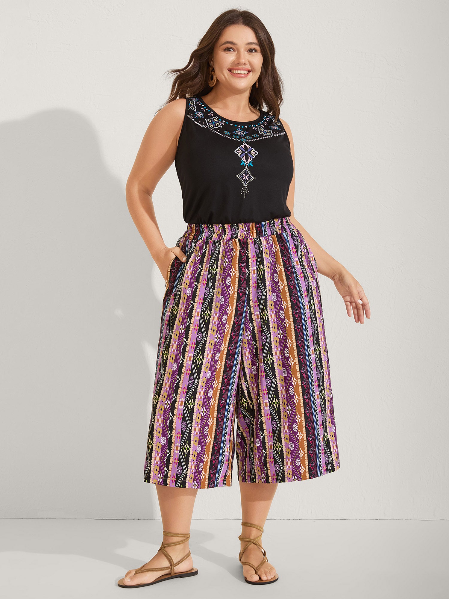 Boho Colorful Stripes Wide-Leg Pants
