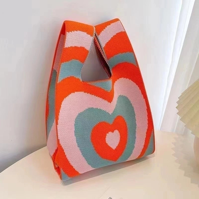 Women's Medium Knit Letter Heart Shape Flower Cute Square Open Square Bag