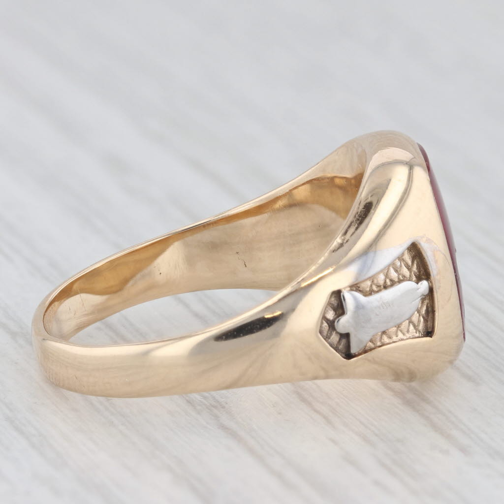 Masonic Blue Lodge Signet Ring 10k Gold Square Compass Lab Created Ruby Size 10