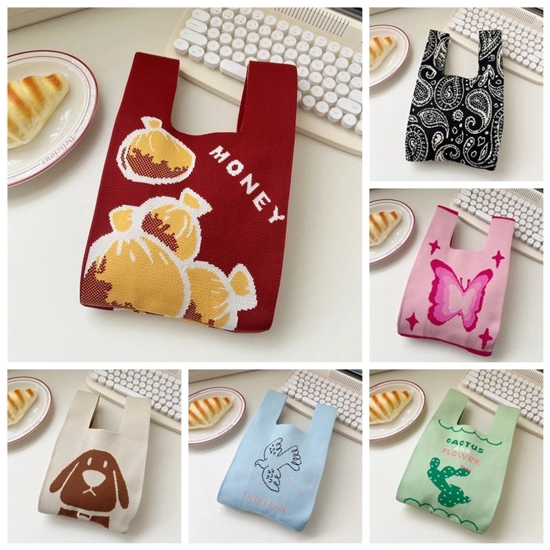 Women's Small Knit Animal Cartoon Cute Open Handbag