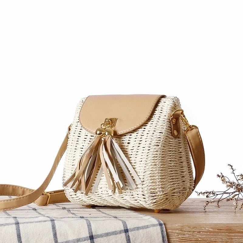 Women's Small Straw Solid Color Basic Square Flip Cover Crossbody Bag