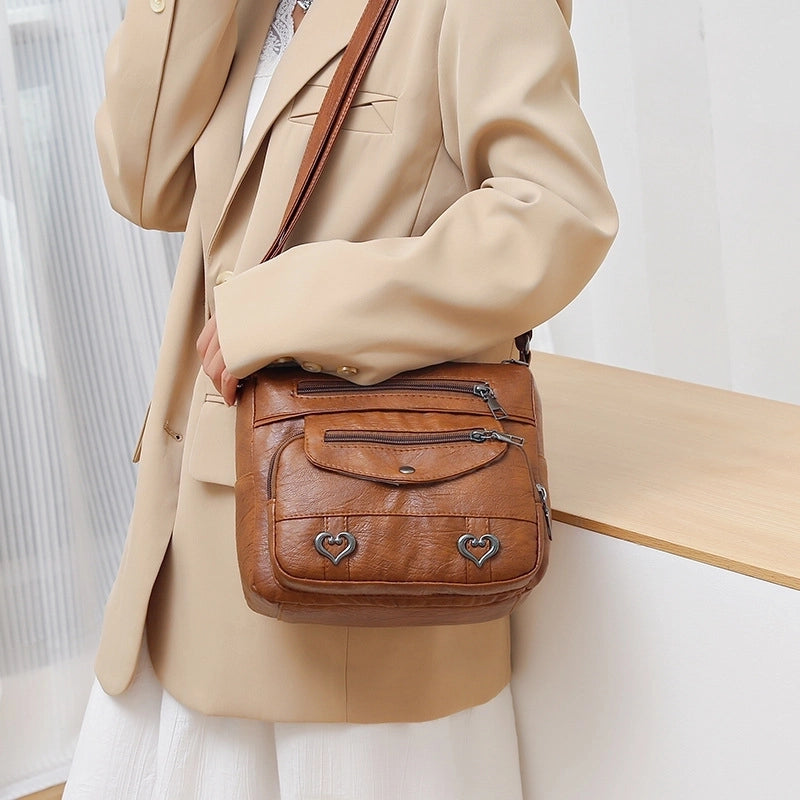 Middle-aged And Elderly People's Bag Women's Bag Crossbody Bag Soft Leather Multi-pocket Shoulder Bag Women's Mother's Bag Travel Backpack