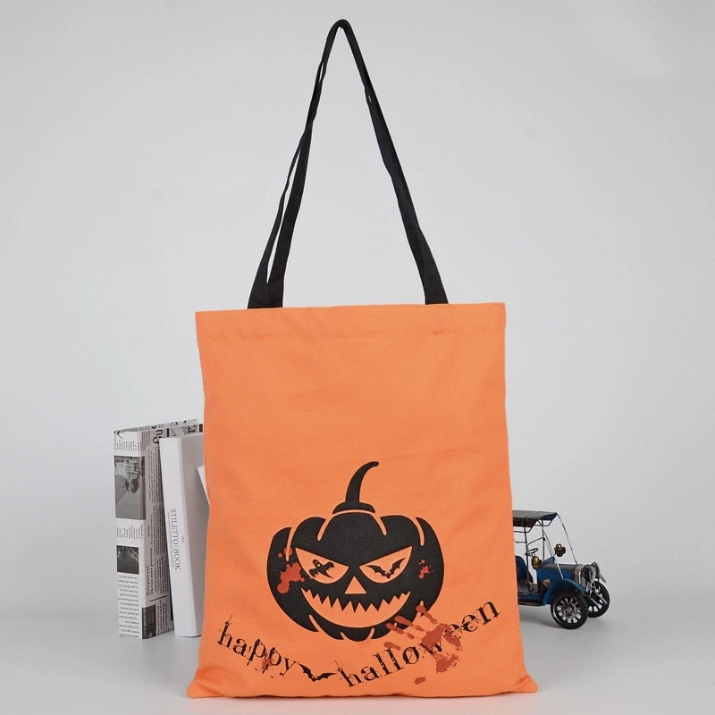 Halloween Unisex Medium Canvas Pumpkin Letter Streetwear Square Open Canvas Bag