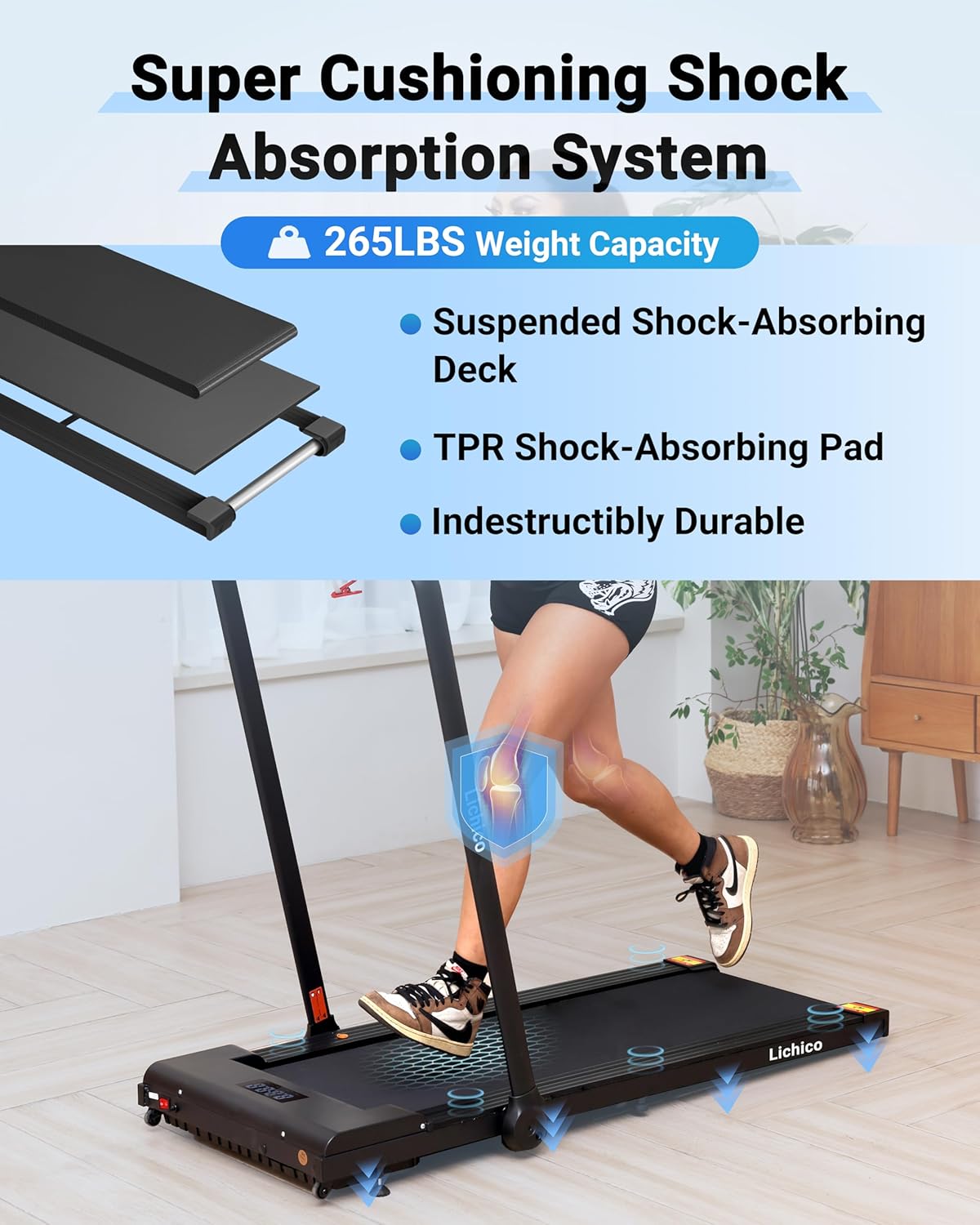 Lichico Walking Pad Under Desk Treadmill，Portable Small Treadmills for Home and Office，Super Quiet Brushless Motorized Walking Jogging Running Machine with Remote Control