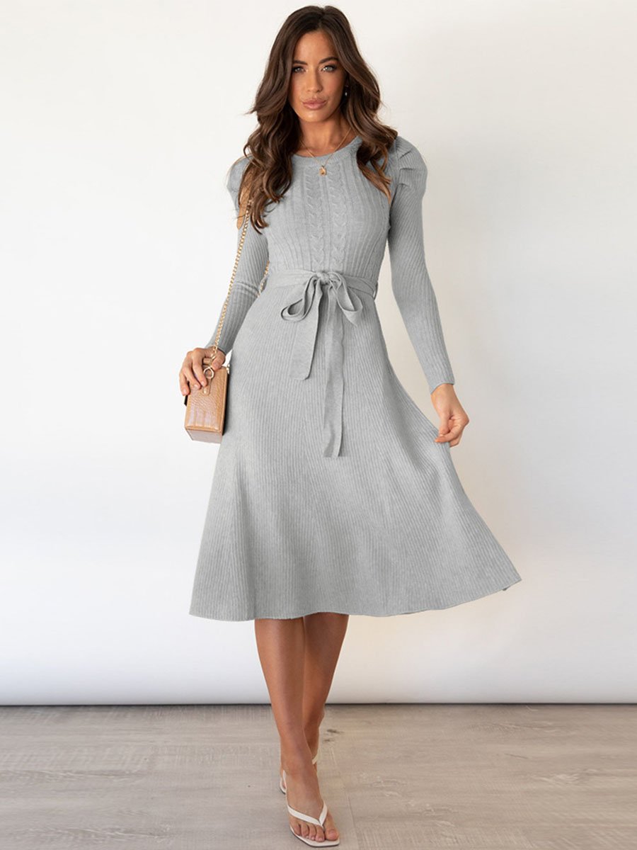 Bubble Sleeve Belt Knit Dress (5 colors)