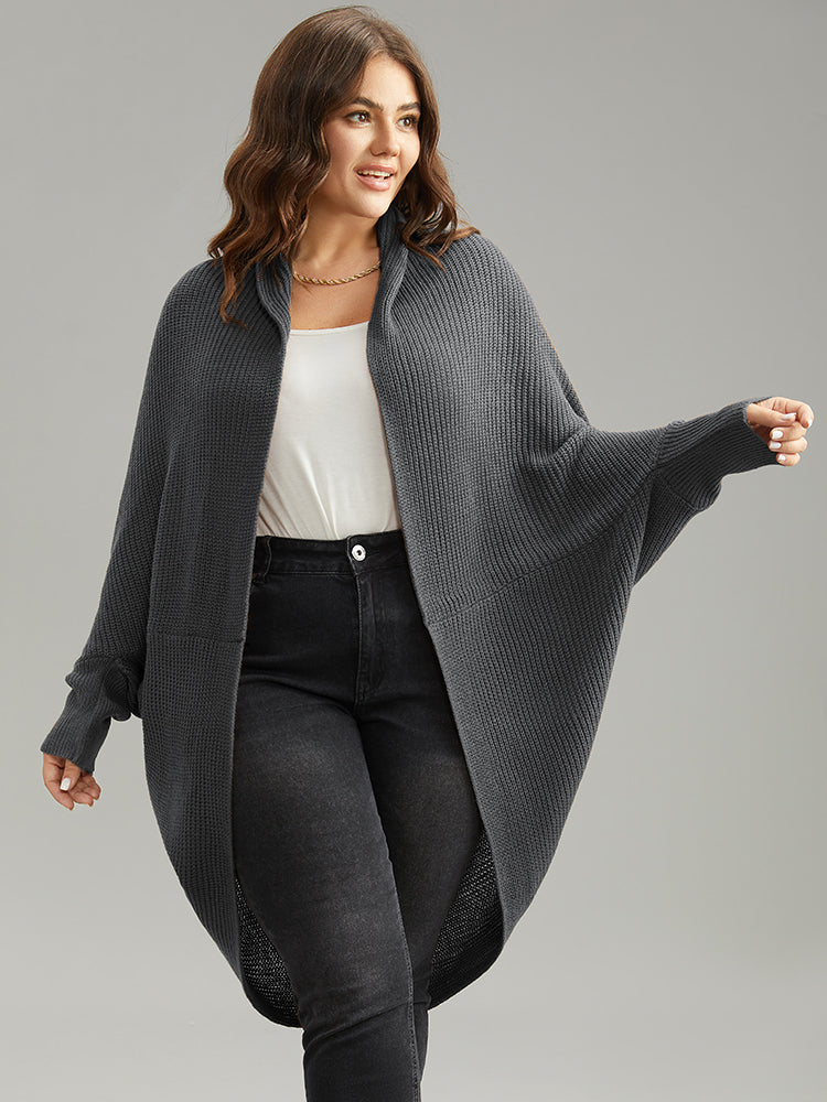 Solid Dolman Sleeve Arc Hem Cardigan