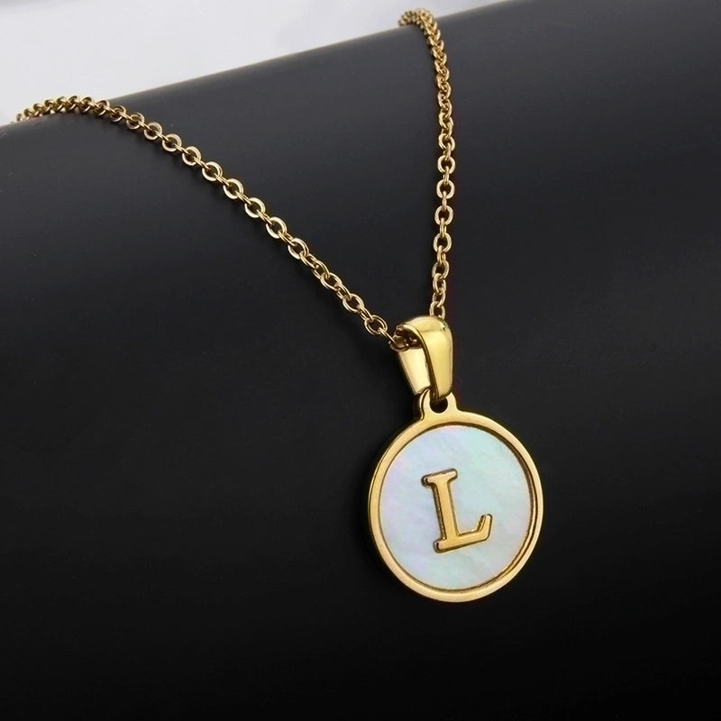 Minimalist Round Letter Titanium Steel Shell 18K Gold Plated Plating Necklace