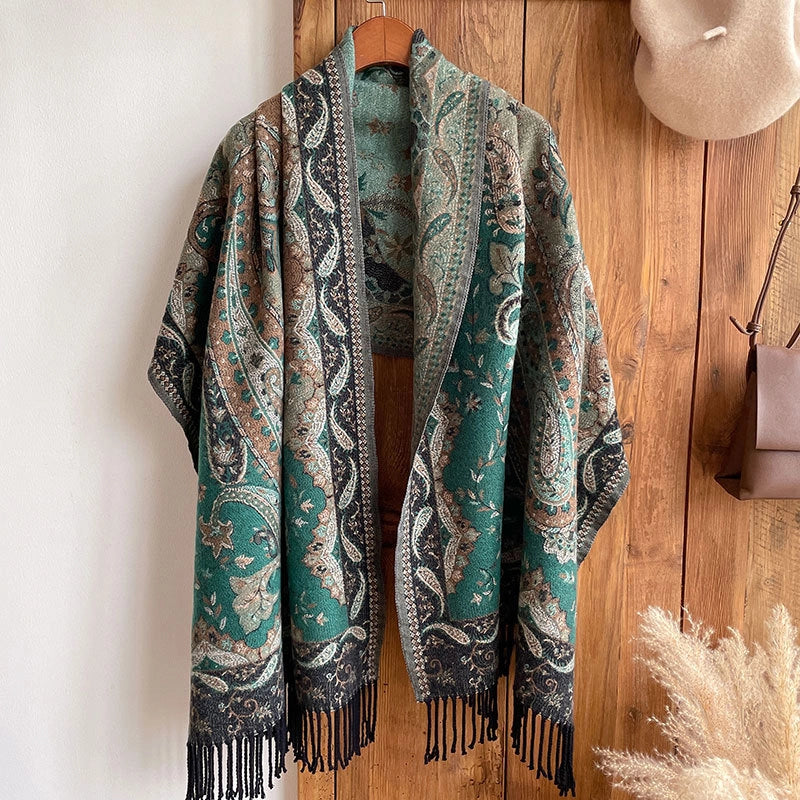 Unisex Ethnic Style Printing Imitation Cashmere Tassel Scarf