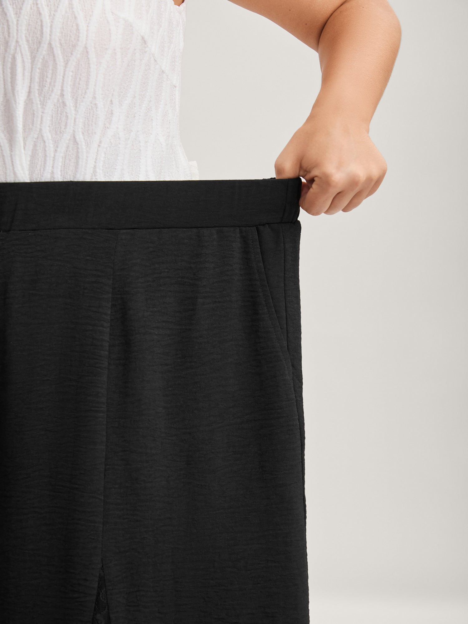 Lace Trim Sheer Wide-Leg Pants