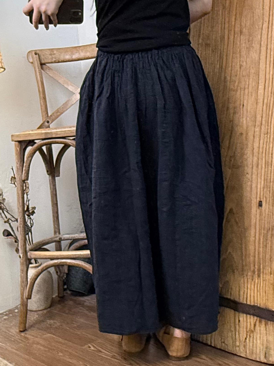 Women Summer Casual Pure Color Loose Cotton Skirt