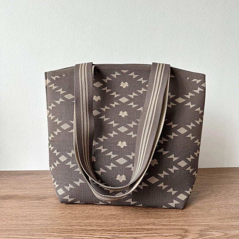 Women's Large Polyester Printing Classic Style Square Open Straw Bag
