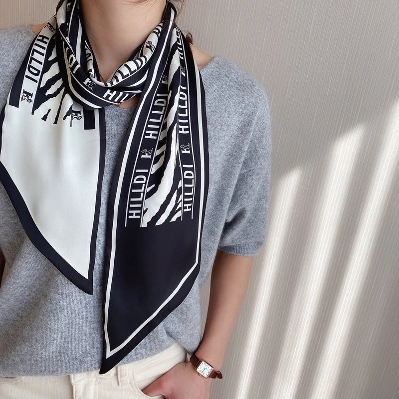 Women's Minimalist Color Block Polyester Printing Silk Scarf