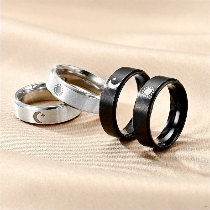 Vintage Style Sun Star Moon Titanium Steel Plating Carving Rings