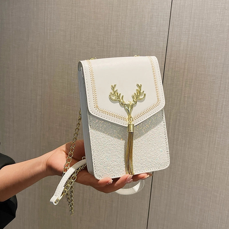 Women's Pu Leather Sequins Classic Style Sewing Thread Square Flip Cover Square Bag