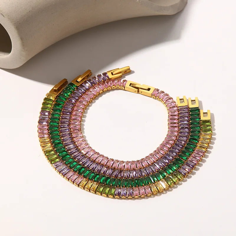 Fashion Geometric Stainless Steel Inlay Zircon Bracelets