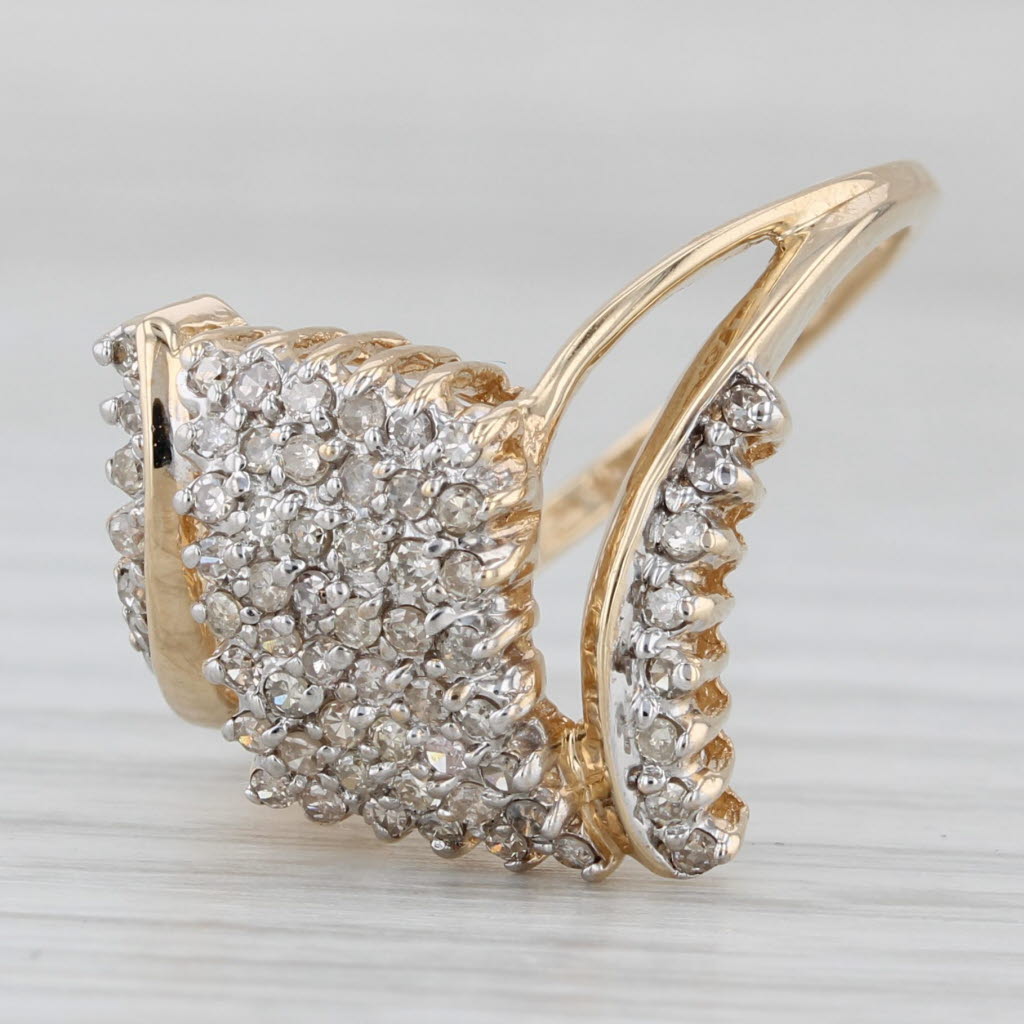 0.36ctw Diamond Cluster Bypass Ring 10k Yellow Gold Size 7.25