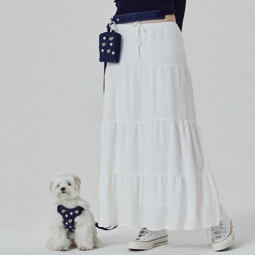 Bear Decor Denim Dog Harness/Collar/Bag
