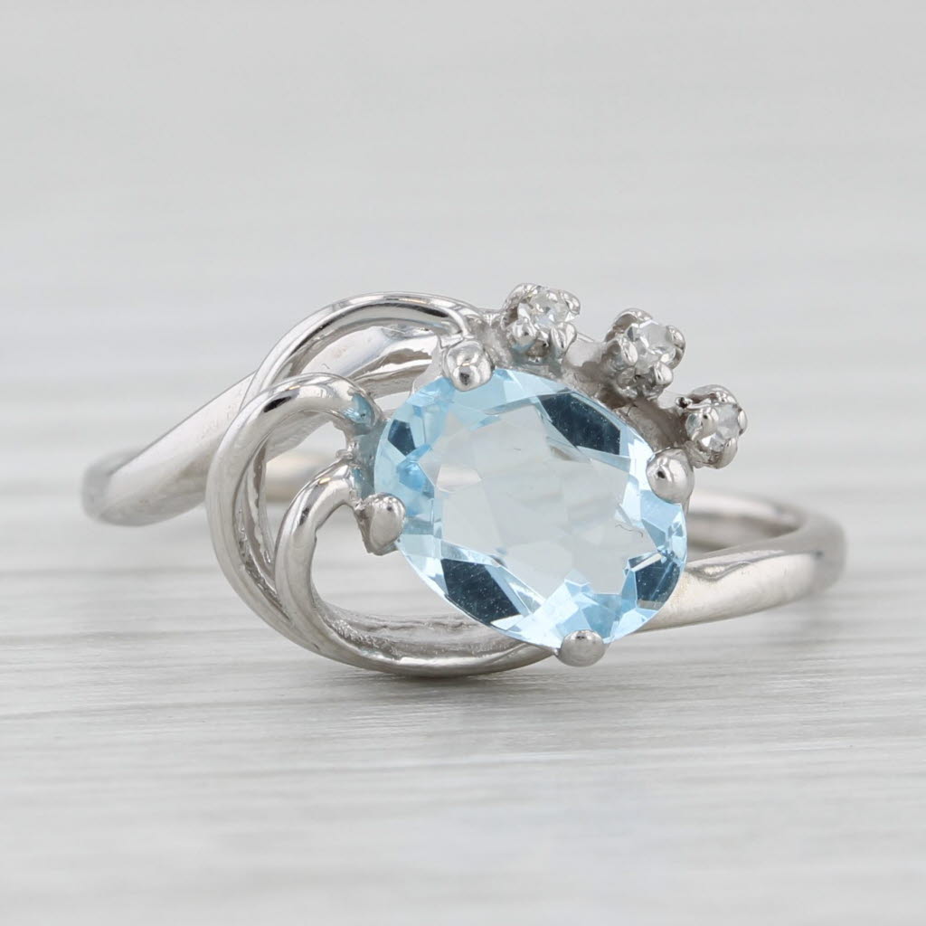 0.83ctw Aquamarine Diamond Ring 14k White Gold Size 6.5 Bypass