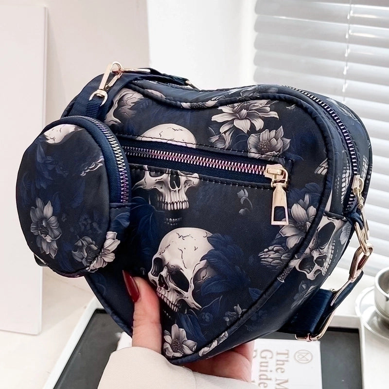 Halloween Unisex Medium Nylon Skull Streetwear Zipper Bag Sets Crossbody Bag