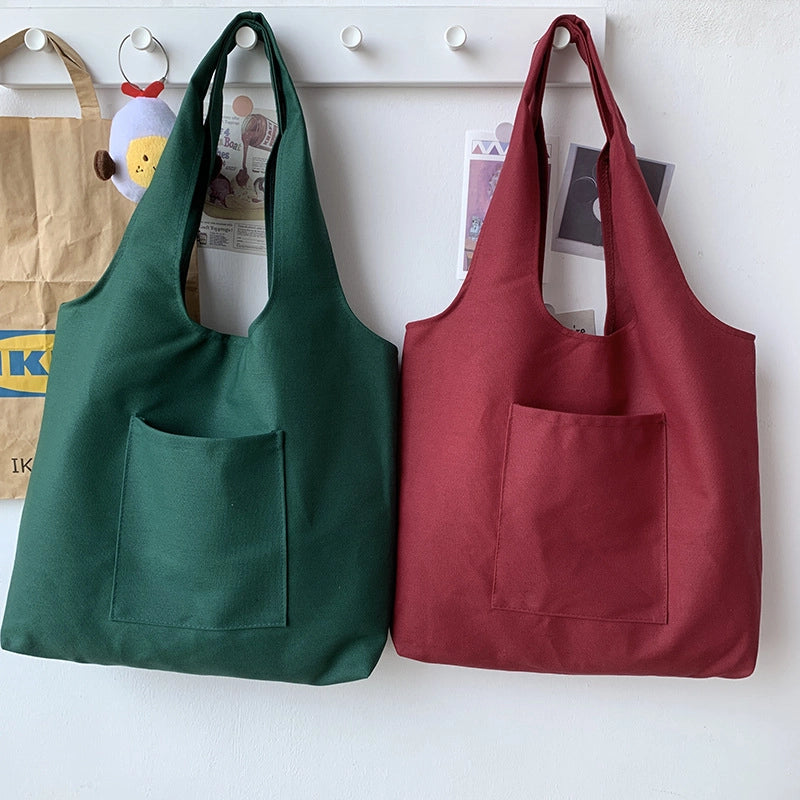 Pure Color Blank Hand-painted Canvas Bag Female Single Shoulder Japanese Simple Artistic Travel Large Capacity Student Class Book Bag