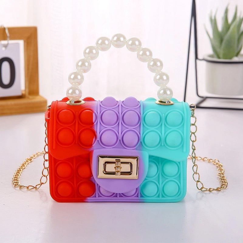 Girl's Color Block Solid Color Silica Gel Pearls Lock Clasp Kids Wallets