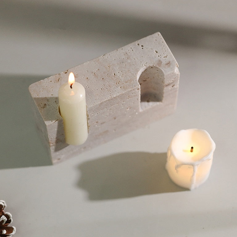 Galen Travertine Stone Candle Holder