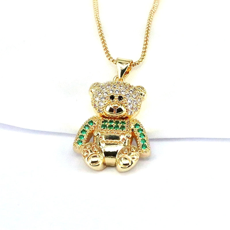 Hip-hop Retro Little Bear Copper Plating Inlay Zircon Gold Plated Pendant Necklace