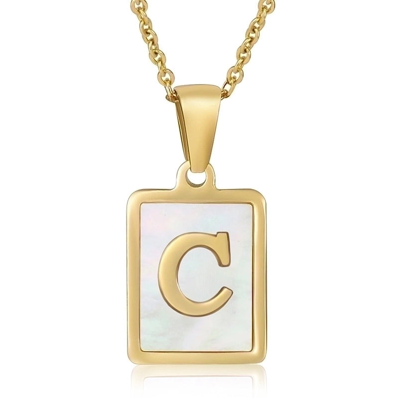 Minimalist Letter Stainless Steel Titanium Steel Plating Inlay Shell 18k Gold Plated Pendant Necklace
