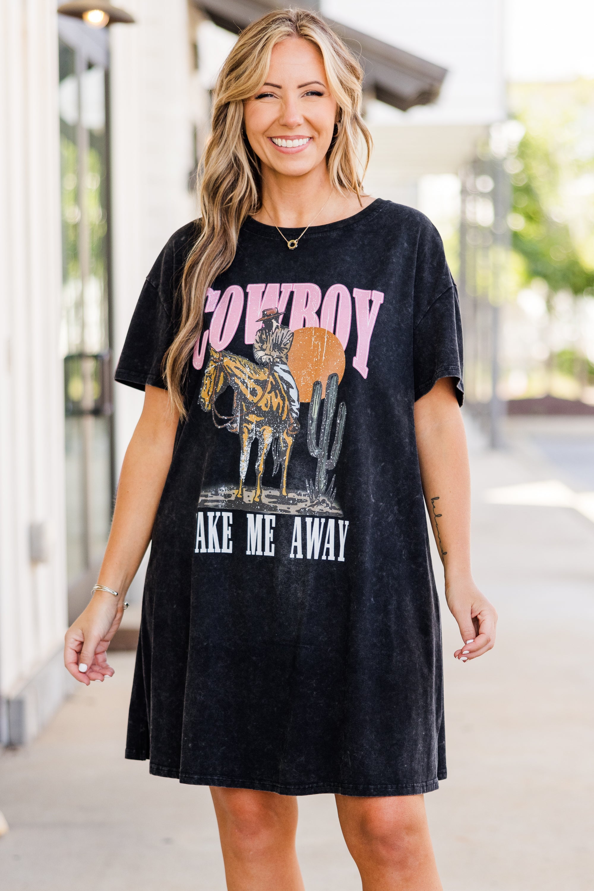 Cowboy Take Me Away T-Shirt Dress. Black