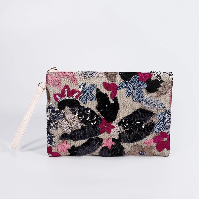 Orange Purple Green Straw Flower Square Clutch Evening Bag