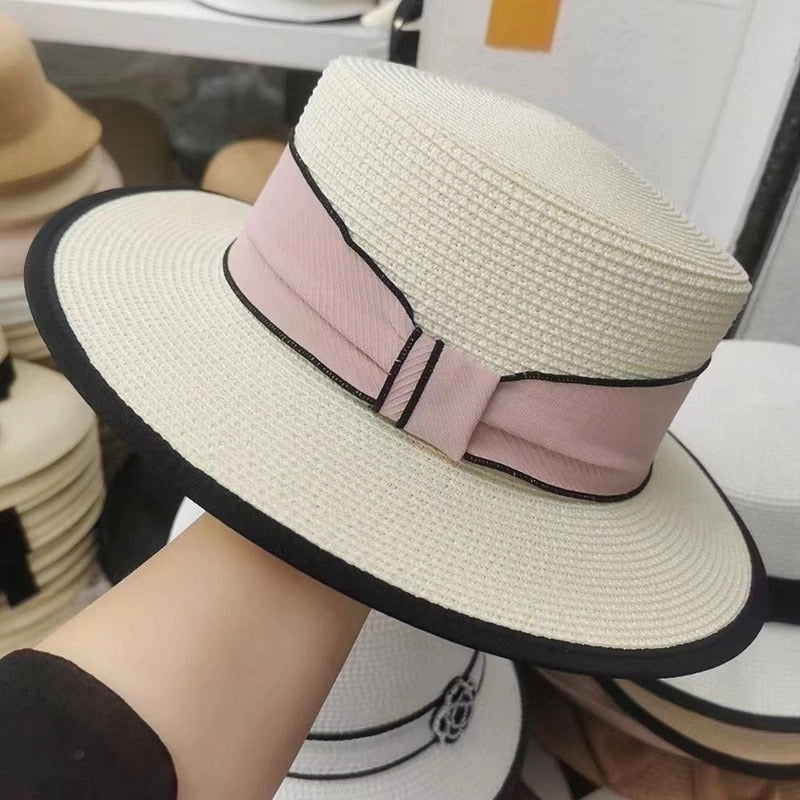 Women's Elegant Pastoral Solid Color Straps Big Eaves Straw Hat