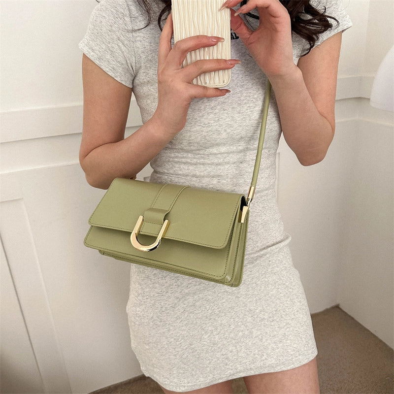 Women's Pu Leather Solid Color Basic Classic Style Square Magnetic Buckle Crossbody Bag Underarm Bag