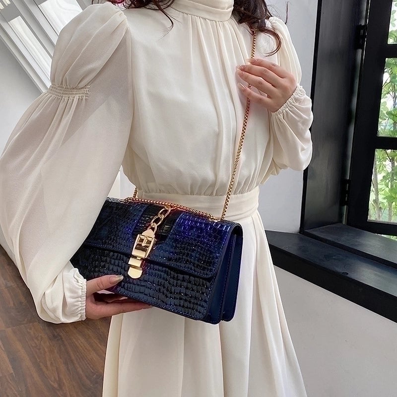 Women's Small Summer Pu Leather Color Block Classic Style Square Lock Clasp Shoulder Bag