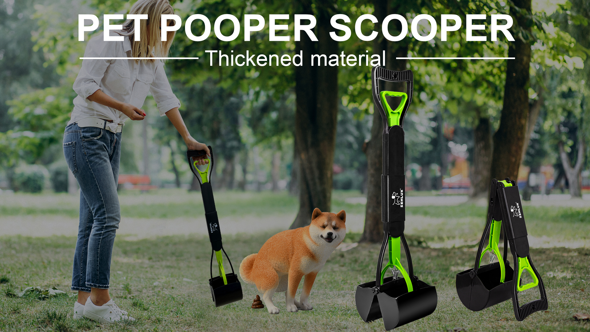 SZHLUX 28 Pooper Scooper. Foldable Dog Pooper Scooper with Unbreakable Material and Durable Spring for Grass and Gravel. Green