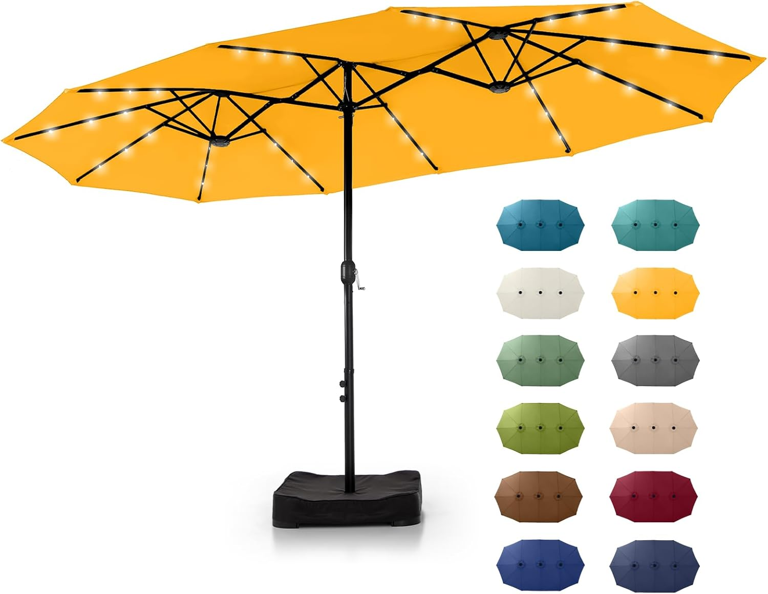 🎉𝑻𝒐𝒅𝒂𝒚'𝒔 𝑺𝒑𝒆𝒄𝒊𝒂𝒍 𝑽𝒂𝒍𝒖𝒆💝Buy 2 Get 30% Off✨GREEN PARTY 15 ft Rectangle Patio Umbrella with Solar Lights and Base Included