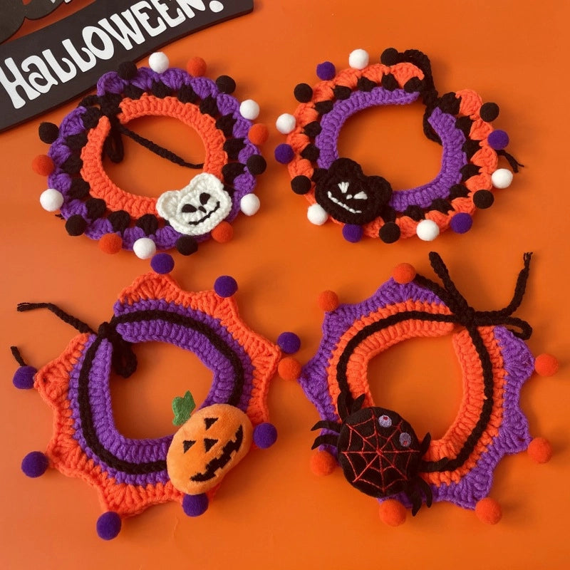 Hot Halloween Pet Wool Collar Dogs And Cats Funny Knitted Hat Spider Pumpkin Scarf