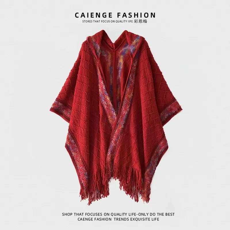 Women's Vintage Style Plaid Solid Color Imitation Cashmere Tassel Shawl