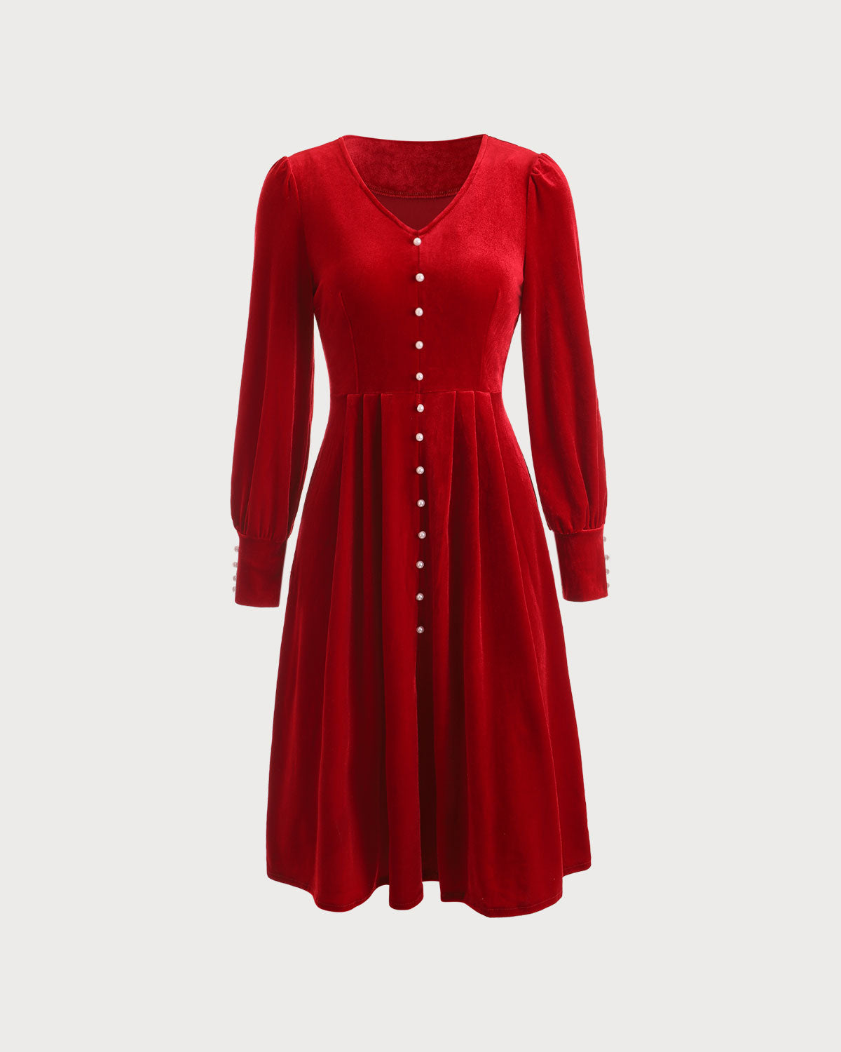 The Pearl Button Red Velvet Dress