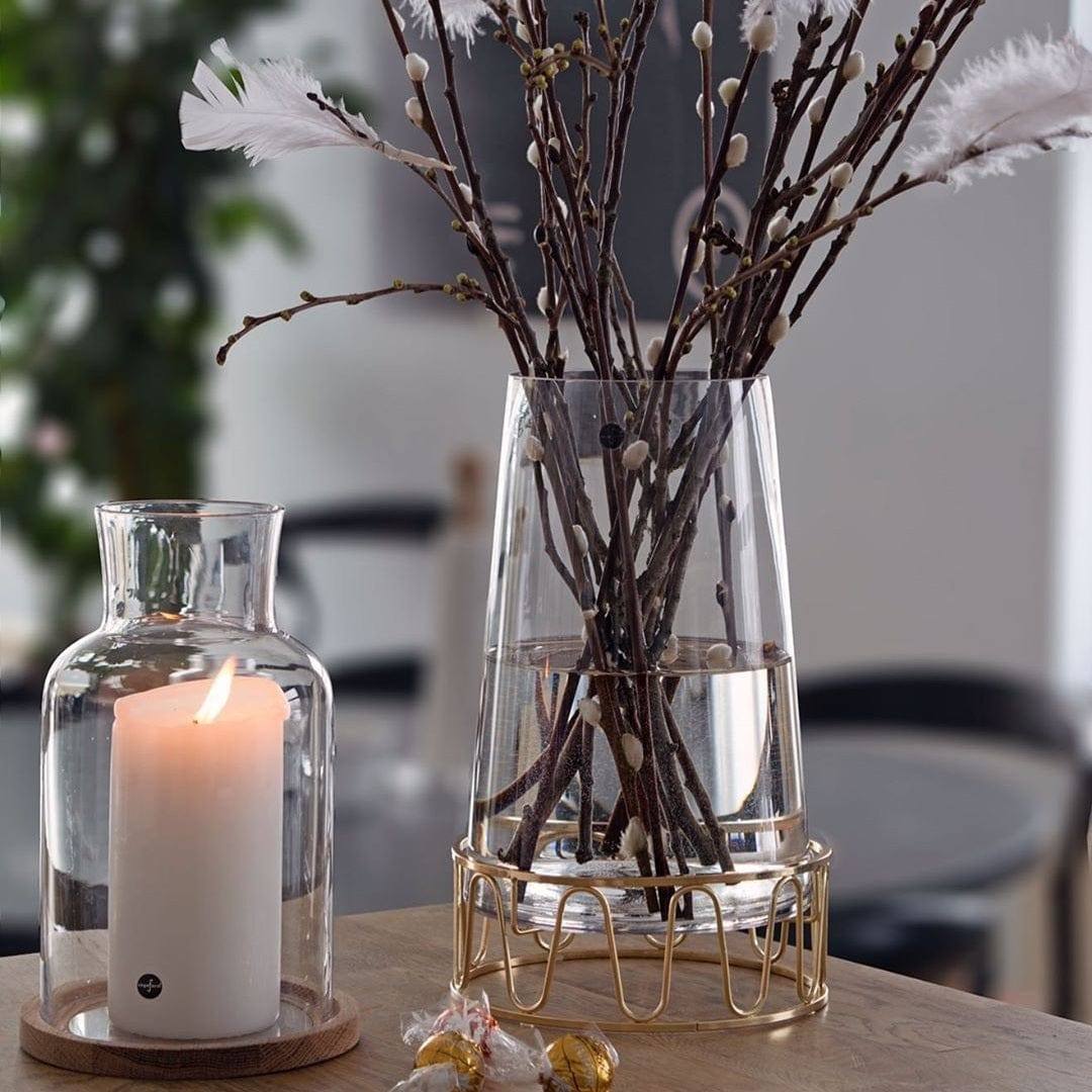 Glass Lantern with Swirl Gold Base