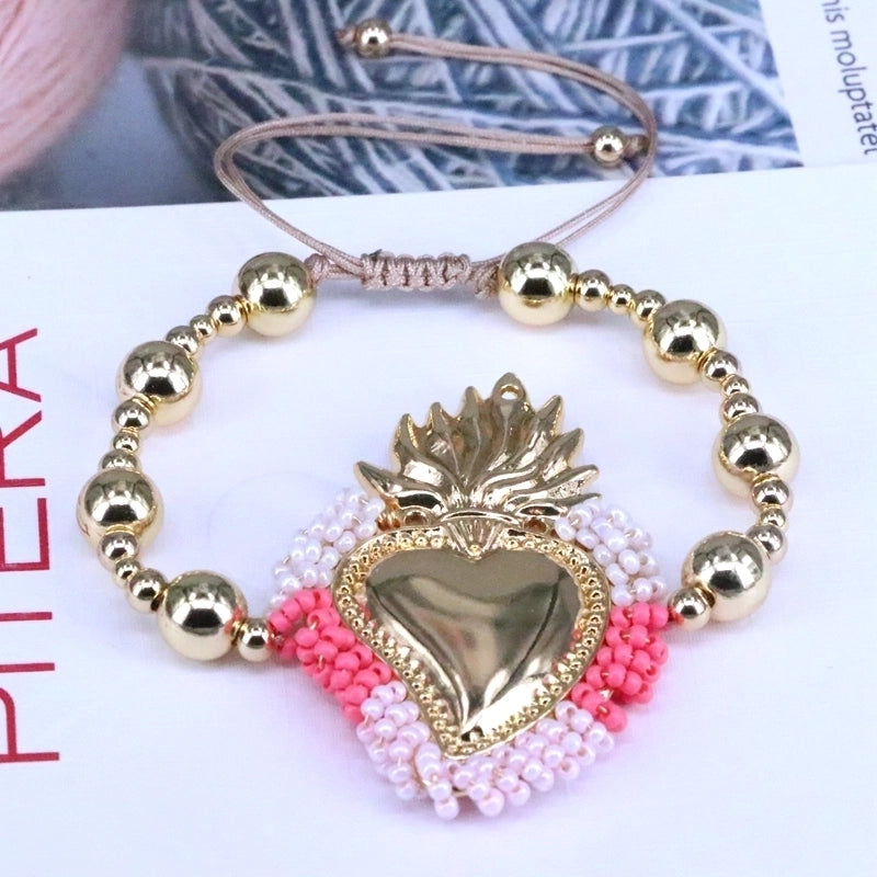 Copper 18K Gold Plated Vintage Style Minimalist Beaded Plating Heart Shape Bracelets