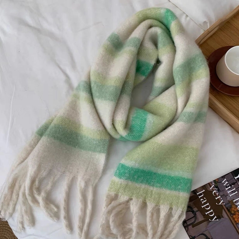 Women's Casual Stripe Polyester Tassel Scarf