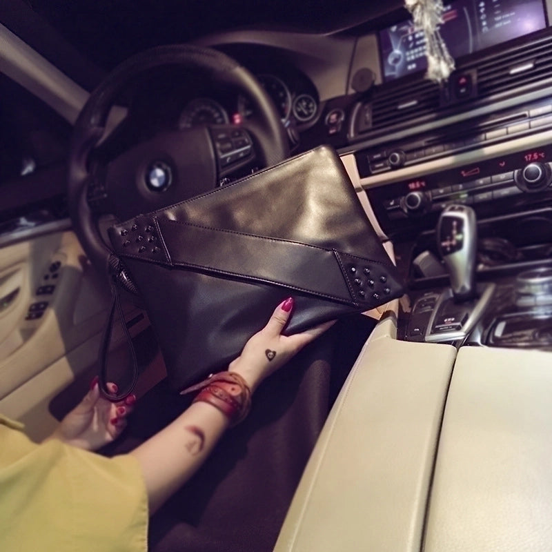 Men's Pu Leather Solid Color Basic Zipper Envelope Bag Clutch Bag