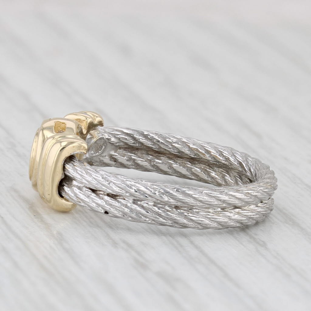 0.17ct Round Diamond Solitaire Cable Ring 14k Yellow White Gold Sz 6 Engagement