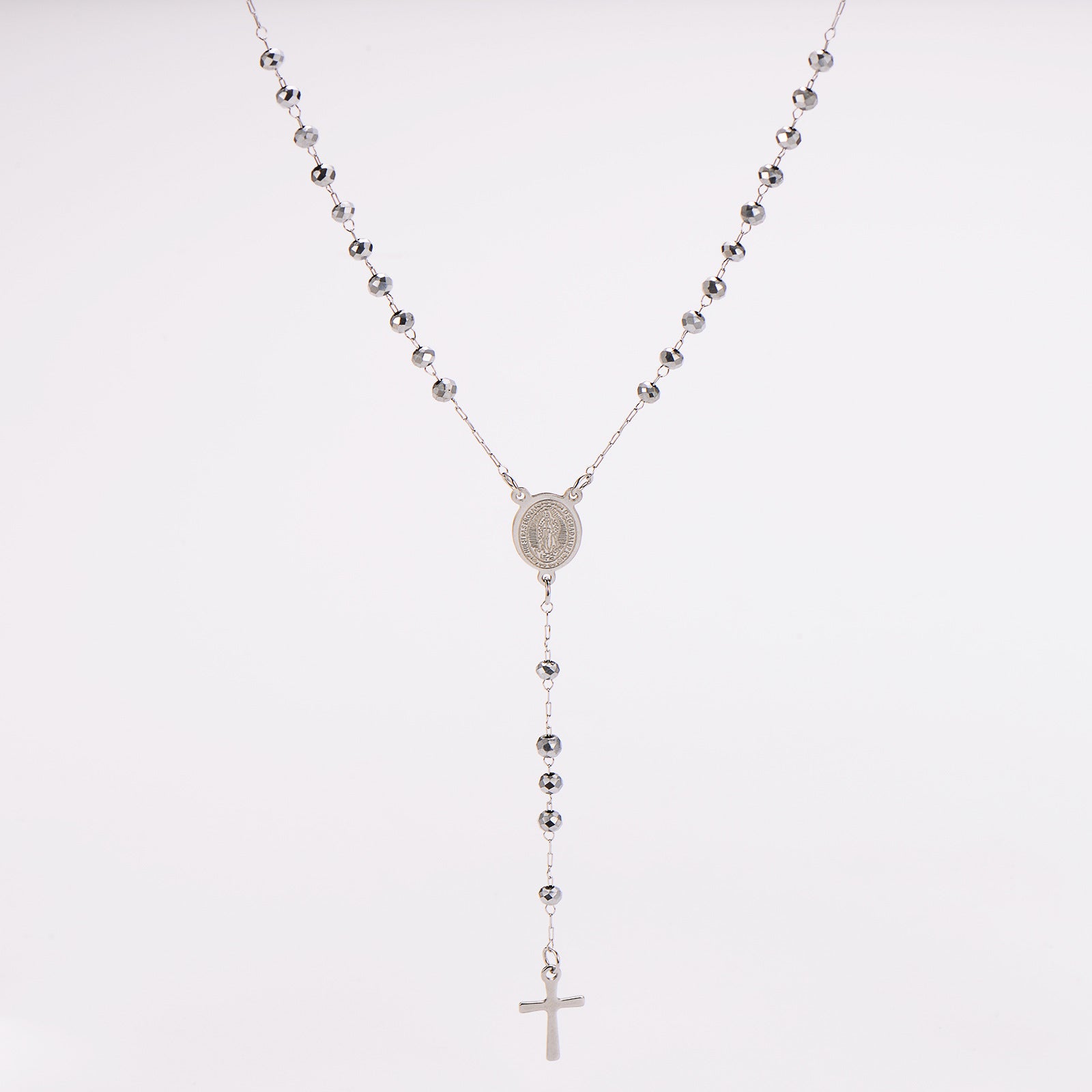 Aml Retro Cross Necklace Trendy Hip-Hop Cross Pendant Round Bead Chain