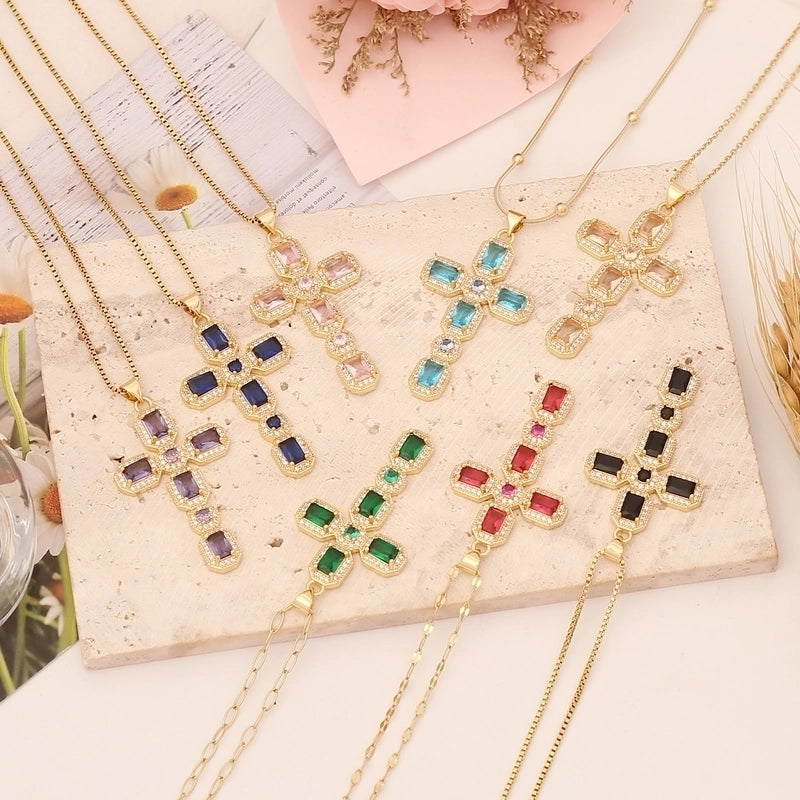 Hip-hop Cross Copper Inlaid Zircon Necklace