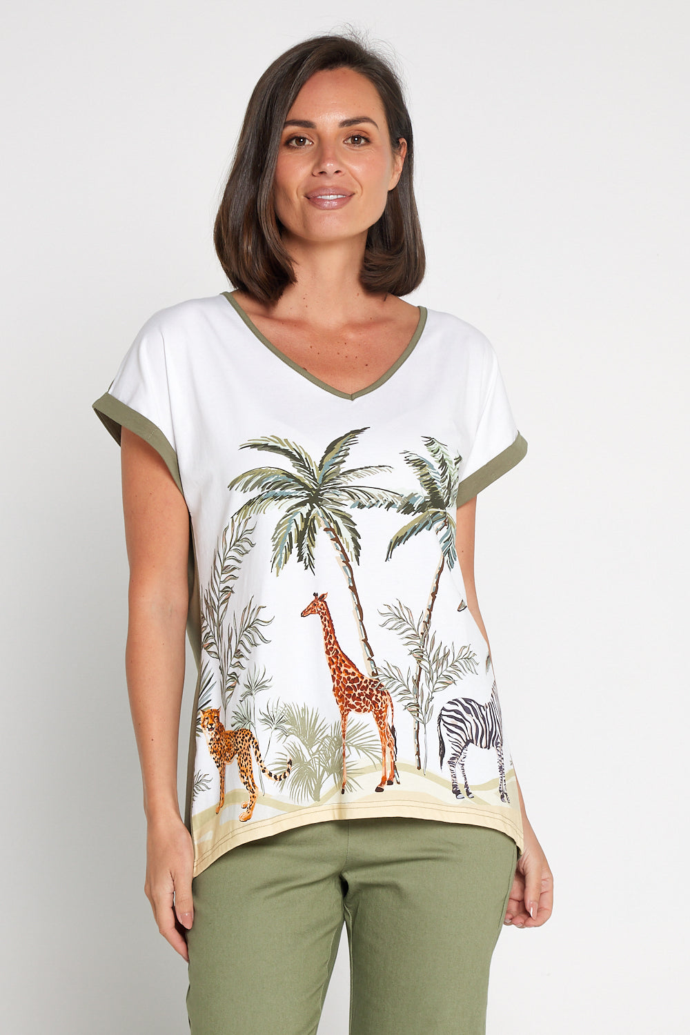 Africa Drop Shoulder Cotton Tee - White/Khaki