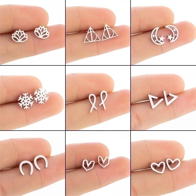 Minimalist Geometric 304 Stainless Steel No Inlaid 18K Gold Plated Ear Studs